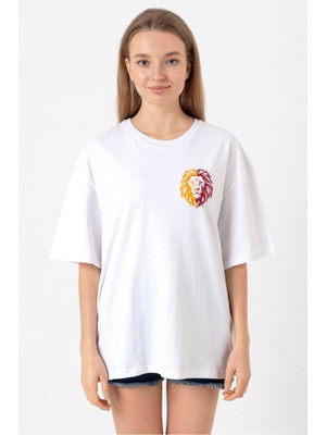 Sarı Kırmızı Leon Beyaz Kadın Oversize Tshirt