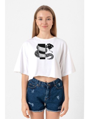 Monogatari Anime Nadeko Snake Symbol Beyaz Kadın Crop Tshirt
