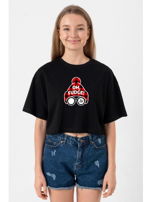 Oh Fudge Christmas Siyah Kadın Crop Tshirt