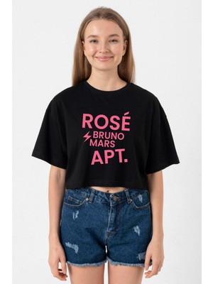 Blackpınk Rose Bruno Mars Apt Siyah Kadın Crop Tshirt