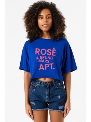 Blackpınk Rose Bruno Mars Apt Mavi Kadın Crop Tshirt