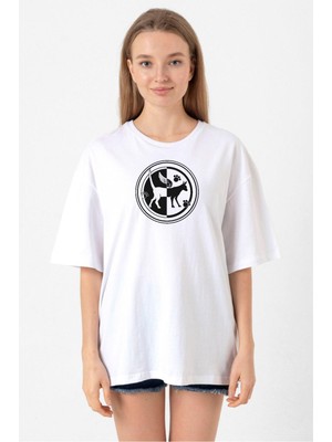 Monogatari Anime Tsubasa Cat Symbol Beyaz Kadın Oversize Tshirt