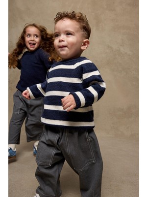 Çizgili Triko Kazak Lacivert