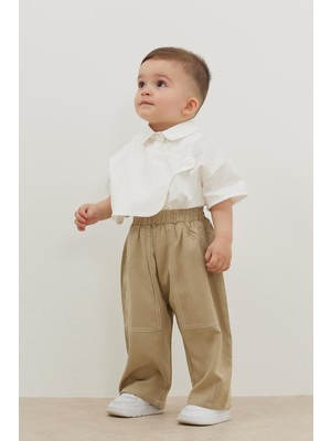 Fahhar Kids Çift Iğne Modal Pantolon Koyu Krem Kız Çocuk İçin Rahat ve Şık 3-4 Yaş
