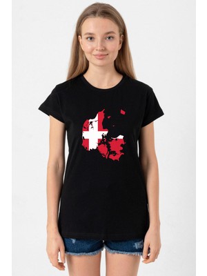 Euro 24 Denmark Siyah Kadın Tshirt