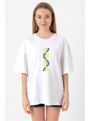 Sarı Lacivert Dna Beyaz Kadın Oversize Tshirt