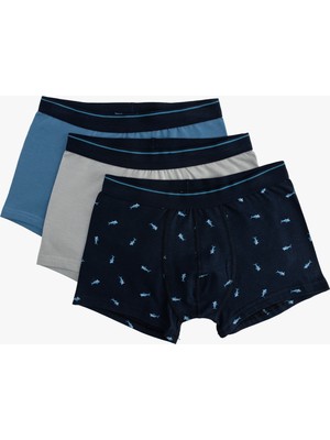 Koton Baskılı Pamuklu Erkek Çocuk 3'lü Boxer Seti Lacivert Desenli Konforlu İç Çamaşırı