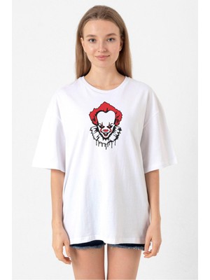 Pennywise Face Beyaz Kadın Oversize Tshirt