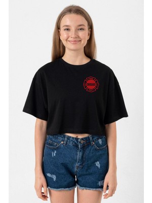 Chicago Fire Logo Siyah Kadın Crop Tshirt