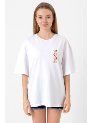 Sarı Kırmızı Dna Beyaz Kadın Oversize Tshirt