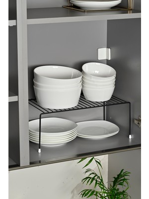 Edora Home Mat Siyah Çok Amaçlı Dolap İçi Düzenleyici Tel Raf, Fincan Tabak Kase Organizer-Metal Paslanmaz