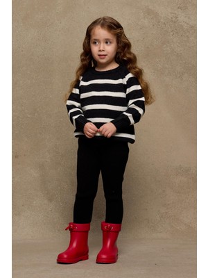 Çizgili Triko Kazak Siyah
