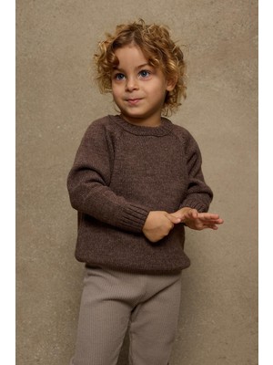 Fahhar Kids Triko Kazak Kahverengi Kız Çocuklar İçin Bisiklet Yaka 1 - 2 Yaş Oversize Tasarım
