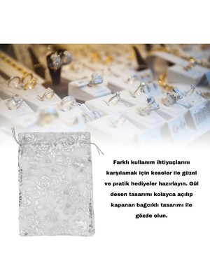 Melien 20 Ad 14  cm  x 12  cm  Şeffaf Gümüş Bez Kına Düğün Mevlit Sünnet Tespih Çerez  Kesesi Kese Çanta