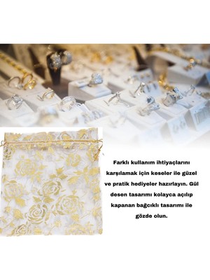 Melien 20 Ad 14  cm  x 12  cm   Şeffaf Altın Bez Kına Düğün Mevlit Sünnet Tespih Çerez  Kesesi Kese Çanta