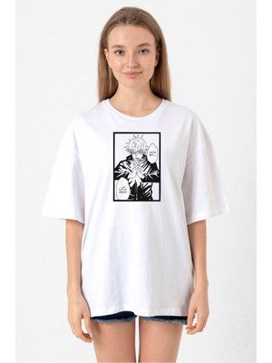 Jujutsu Kaisen Anime Satoru Gojo Lets Get A Little Crazy Beyaz Kadın Oversize Tshirt
