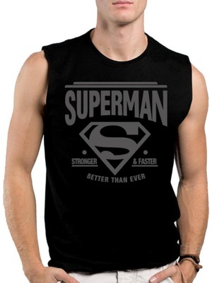 Rock&Roll Süperadam Siyah Kesik Kol / Kolsuz Erkek T-Shirt