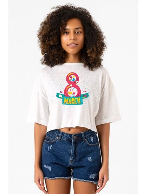International Women's Day Beyaz Kırçıllı Kadın Crop Tshirt
