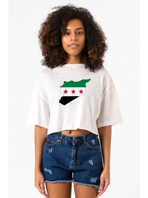 Beyaz Kırçıllı Kadın Crop Tshirt