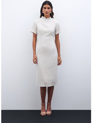 Dik Yaka Tüvit Elbise - Taş