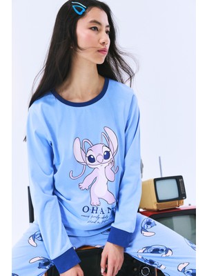Penti Stitch Ohana Pantolon Açık Mavi Pamuklu Pijama Takımı - Stitch Koleksiyonu