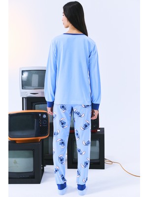 Penti Stitch Ohana Pantolon Açık Mavi Pamuklu Pijama Takımı - Stitch Koleksiyonu