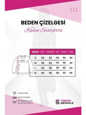 Trendseninle Kadın 3 Iplik Gri Italia Baskılı V Yaka Oversize Sweatshirt