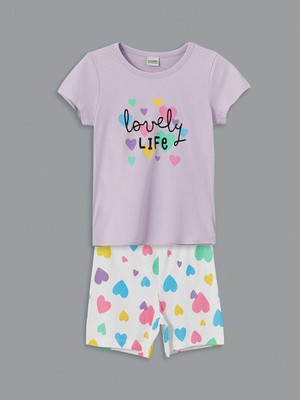 Lcw Kids Bisiklet Yaka Baskılı Kısa Kollu Kız Çocuk Şortlu Pijama Takımı