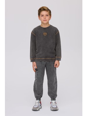 Nebbati Erkek Çocuk Antrasit Sweatshirt Uzun Kol Düz Desenli Rahat Kesim
