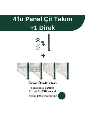Telfence 4 'lü Panel Çit Takım 120X250 cm Çift Telli + 1 Direk Avantaj Paketi (10 Metre)
