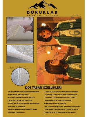 Doruklar Home Collection Kaymaz Taban Makinada Yıkanabilir Dijital Baskı Squid Game Desenli Genç Odası Halısı Dot Taban Halı SG04