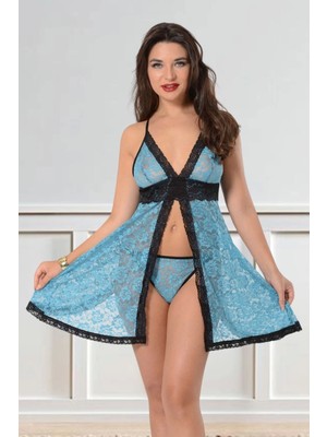 Turkuaz Dantel Gecelik - 664