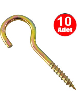Alet Çantam Piton 22 x 130 Çengel 8 cm Vidalı Askı Eğri Se Demir Duy Kanca - 10 Adet