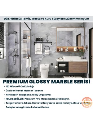 Technosmart 60 x 300 cm Mermer Desen Kendinden Yapışkanlı  Kaplama  Açık Gri