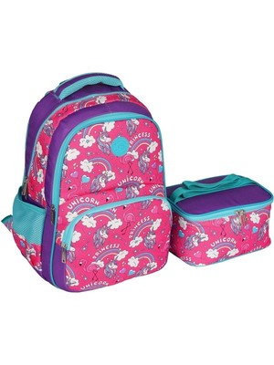 Nacar Çarşı Kız Çocuk Kız Desenli Ilkokul Sırt Çantası ve Beslenme Çantası Tek Ebat