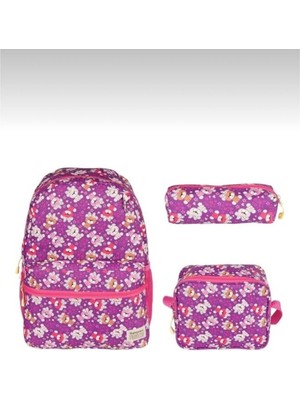 Nacar Çarşı Relaxion Lila Flamingo Figürlü Anaokulu Ilköğretim Sırt Çantası Beslenme Çantası Kalemlik 3'lü Set