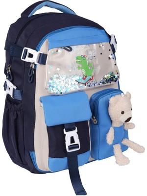Nacar Çarşı RLX-1451-1452 Erkek Çocuk Ilkokul Çantası Kawaii Sırt Çantası Lacivert Turkuaz