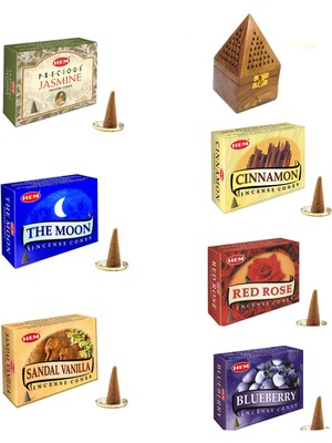 Hem 6 Paket Konik Tütsü 1 Adet Ahşap Piramit Tütsülük