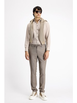 Super Slim Fit Ekstra Dar Kesim Beli Lastikli Ipli Desenli Likralı Klasik Kumaş Pantolon