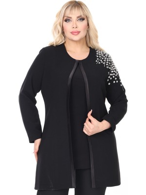 Büyük Beden 3932 Siyah Ceket+Bluz Takım