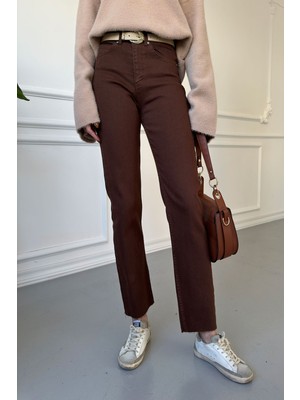 Magarde Kesik Paça Boyfit Jean- Kahverengi