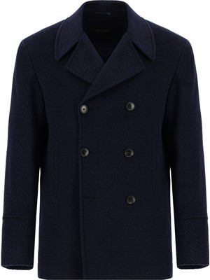 Desenli Yünlü Kaşmirli Kruvaze Kaban