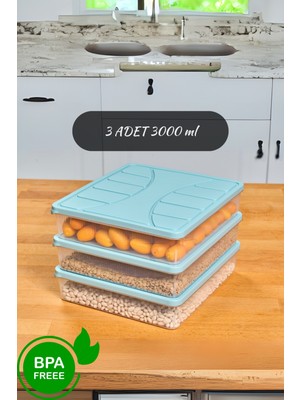 Codemfire Saklama Kabı Silikon Kapak 3 Adet 3 Litre Su Yeşili Dondurucu Kabı