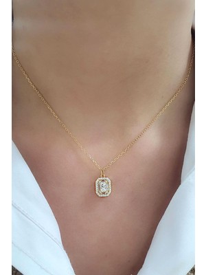Sky Diamond Baget Taşlı 925AYAR Gümüş Üzerine Altın Kaplama Tek Taş Kolye
