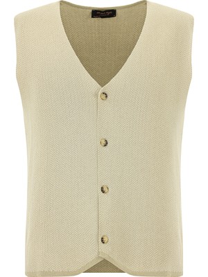 V Yaka Pamuklu Kaşmirli Triko Yelek