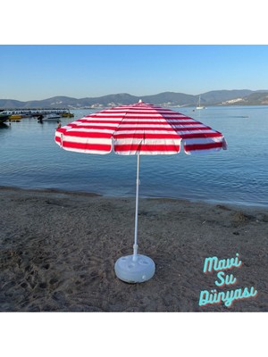 Mavi Su Dünyası Pamuk Kumaş Deniz Balkon Bahçe Bidon Dahil Plaj Şemsiyesi 2 Metre 10 Telli