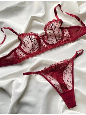 Mendoza Store Baby Kadın Bordo Dantelli Bralet Takım