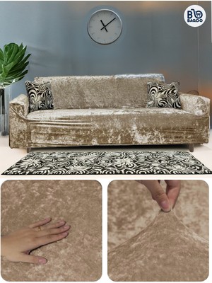 Baqdo Kadife 3 Lu / 3 Kişilik Koltuk Örtüsü Streç Lastikli Esnek, Çekyat, Kanepe Kılıfı, Koltuk Örtüsü 1 Adet