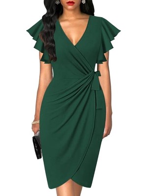 Kadın Abiye Dökümlü Kuşaklı Düğün Nişan Kına Gece Mezuniyet Şık Elbisesi Bağlamalı Elbise