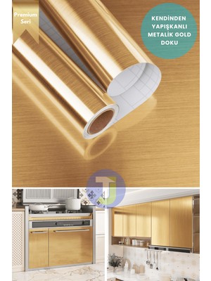 Technojet Kendinden Yapışkanlı Metalik Folyo Mutfak Banyo Tezgah Duvar Dolap Masa Kaplama 60 cm  x 100 cm  Gold